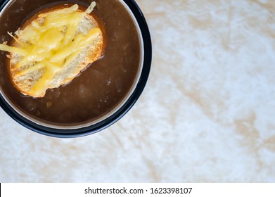French Onion Soup With Cheese Topped Croutes