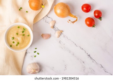 French Onion Soup On A White Table