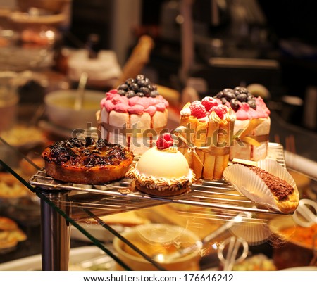 French pastries on display a confectionery shop in France