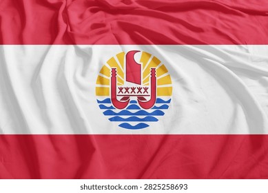 French Polynesia Flag Wind Waving CloseUp Breeze Wave. Rectangle Closeup of French Polynesia flag, deep shadows, and raw fabric air waves.