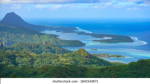 French Polynesia, Huahine island landscape from the mountain Pohue Rahi, south Pacific ocean, Oceania