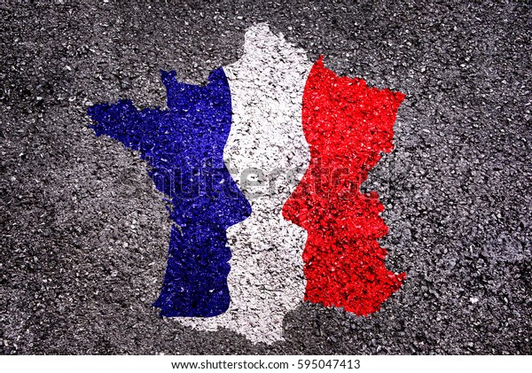 French presidential elections concept, map of\
France with 2 faces