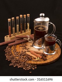 French Press Coffee Maker And Coffee Cup 