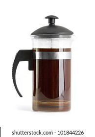 French Press Coffee Maker On White Background With Reflection