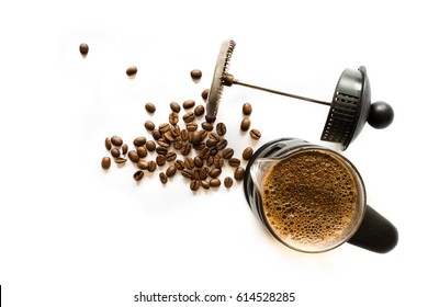 French Press Coffee Maker On White Background