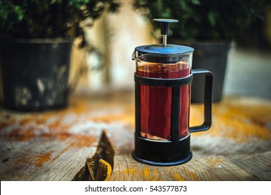 French Press With Hot Tea 