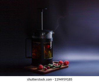 French Press Tea With Red Berries