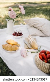 French Provence Peonies And Strawberries And Croissants And A Picnic And Apples And A Romantic For Two