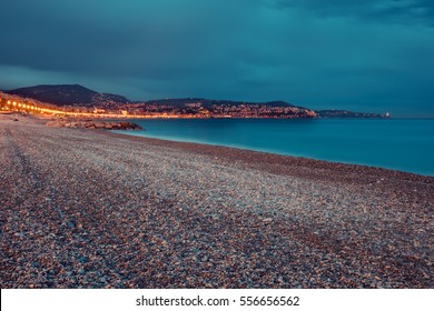 French Riviera In The Night. Nice, France