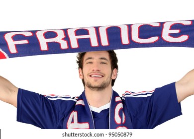 French Soccer Fan Waving Scarf