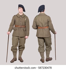 A French Soldier In 1940's Uniform, Front And Back View