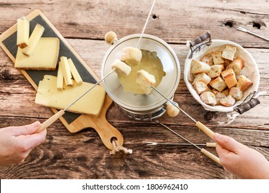 French Speciality, Cheese Fondue With Fondue Set, Crouton Of Bread And Many Cheese