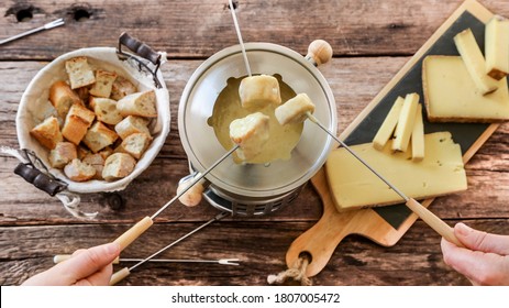 French Speciality, Cheese Fondue With Fondue Set, Crouton Of Bread And Many Cheese