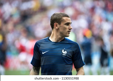 French Striker Antoine Griezmann Warming Up Before France-Denmark Football Game At 2018 World Cup. 