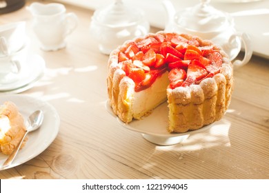 French sweet dessert, Fresh Strawberry charlotte cake