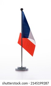 French Table Flag On White Background.