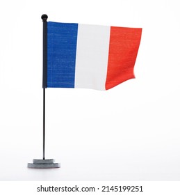 French Table Flag Waving On White Background.