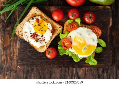 French Toast With Fried Egg Close Up