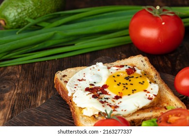 French Toast With Fried Egg Close Up