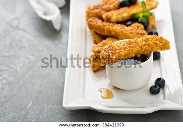 French Toast Sticks Cornflakes Crust Blueberries Stock Photo Edit Now 384421090