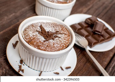 French Traditional Chocolate Souffle In White Plate