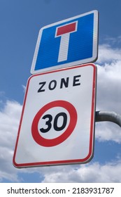 French Traffic Signs Indicating A 30 Zone And A Dead End 