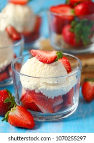 French vanilla ice cream with fresh strawberries