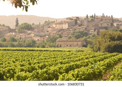 French Village In Sunset, With Vineyard. Provence.