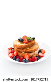 French Wheat Toast With Fruit And Honey Isolated On A White Background, Vertical