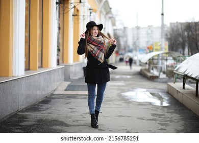 French Woman For A Walk In Early Spring Outdoor