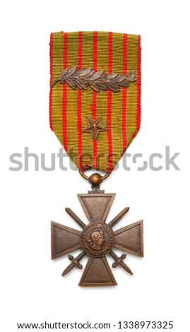 French World War One Medal Cross of Guerre Isolated on White.