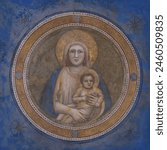 Fresco Giotto "Madonna and Child" in the ceiling of Scrovegni Chapel. Padova, Italy 