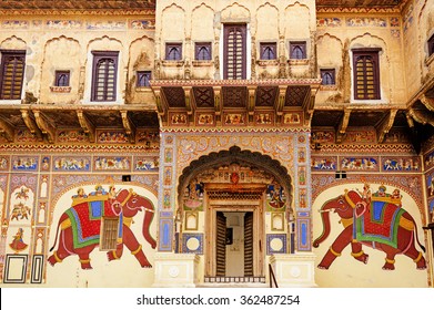 Frescoed Havelis in Mandawa village, traditional ornately decorated residence, India. Rajasthan - Shutterstock ID 362487254