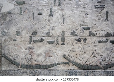 Frescoes And Hieroglyphics On The Wall Of An Egyptian Temple Of Egyptian Museum Berlin