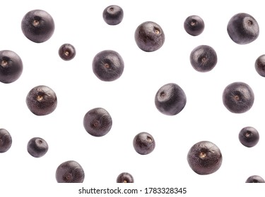 Fresh Acai Berries Falling On White Background