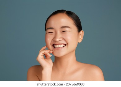 Fresh adn clean. Beautiful korean young girl portrait. Skin care cosmetics. Beauty treatment and spa concept. 