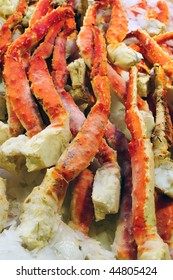 Fresh Alaskan Dungeness Crab Legs On Display In A Market