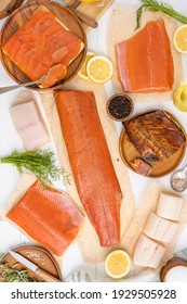 Fresh Alaskan Seafood Fish. Salmon, Halibut, And Cod. Smoked Salmon, Sockeye Salmon And Coho Salmon.