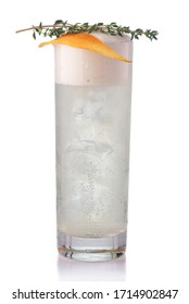 Fresh alcohol cocktail with tonic isolated on white background