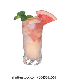 Fresh Alcoholic Grapefruit Mojito Cocktail Isolated On White