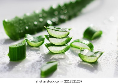 Fresh aloe Vera leaves with a drop of water - Shutterstock ID 2212321259
