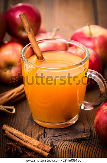 Fresh apple cider with\
cinnamon