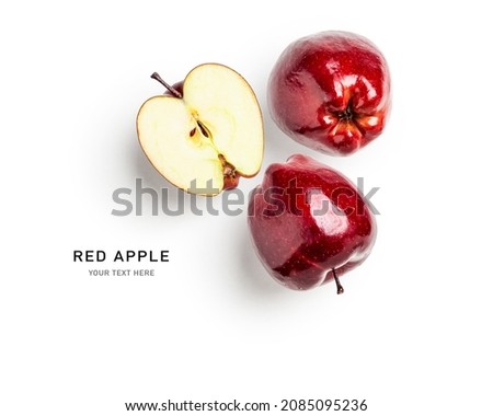 Fresh apple fruit creative layout isolated on white background. Healthy eating and food concept. Summer fruits composition. Flat lay, top view. Design element