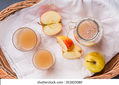 Fresh Apple Juice In A Bottle And In A Glass