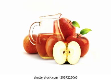 Fresh Apple Juice And Apple, Half Apple Cross Section
