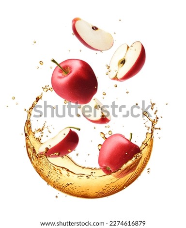 Fresh apple with apple juice splash isolated on white background