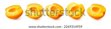 Fresh apricot half set isolated on white background. Collection of cut apricot pieces.