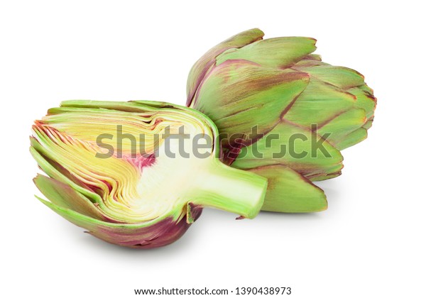 Fresh Artichokes Half Isolated On White Stock Photo 1390438973