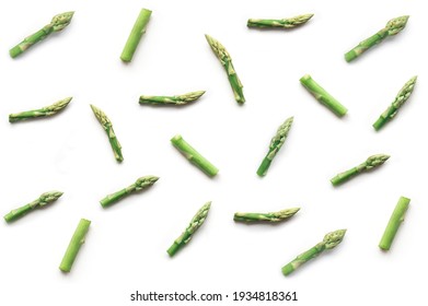 Fresh asparagus pattern. Top view. Food vegan backdrop. 
