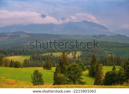 Similar – Image, Stock Photo Inspiring evening light in spring. Sunset in Mountains